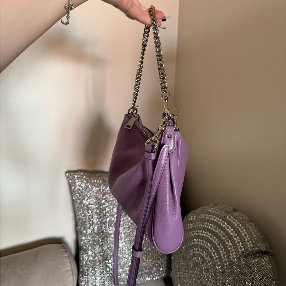 Coach Purple Lilac Leather Shoulder Bag with Chain Strap - Picture 6 of 16